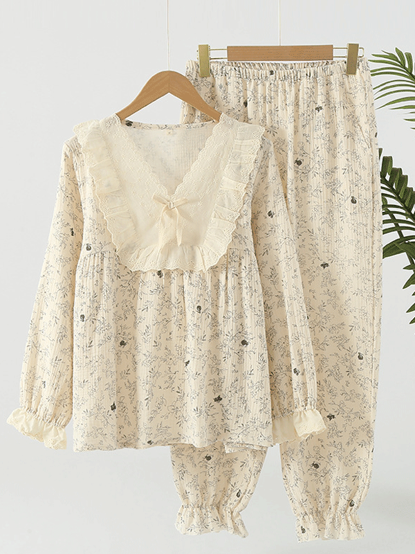 Charlotte Verfijnde Kanten Bloemenprint Pyjama Set