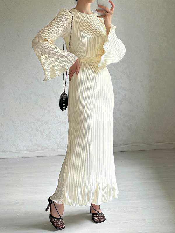 Elisa Witte Maxi Jurk met Geplooide Flared Mouwen
