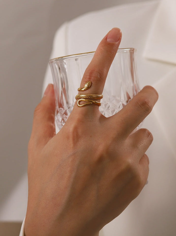 18K Goud Vergulde RVS Ring met Slangontwerp
