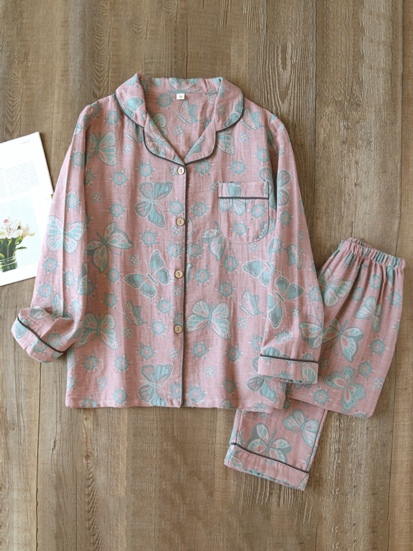 Elisa Crepe Vintage Vlinderprint Pyjama Set