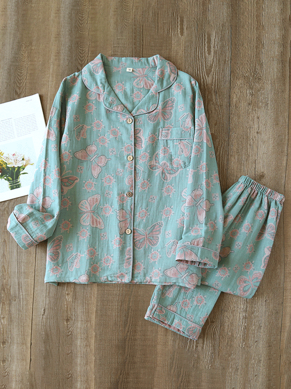 Elisa Crepe Vintage Vlinderprint Pyjama Set