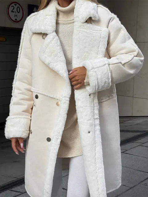 Victoria Lange Shearling Teddyjas met Dubbele Knoopsluiting