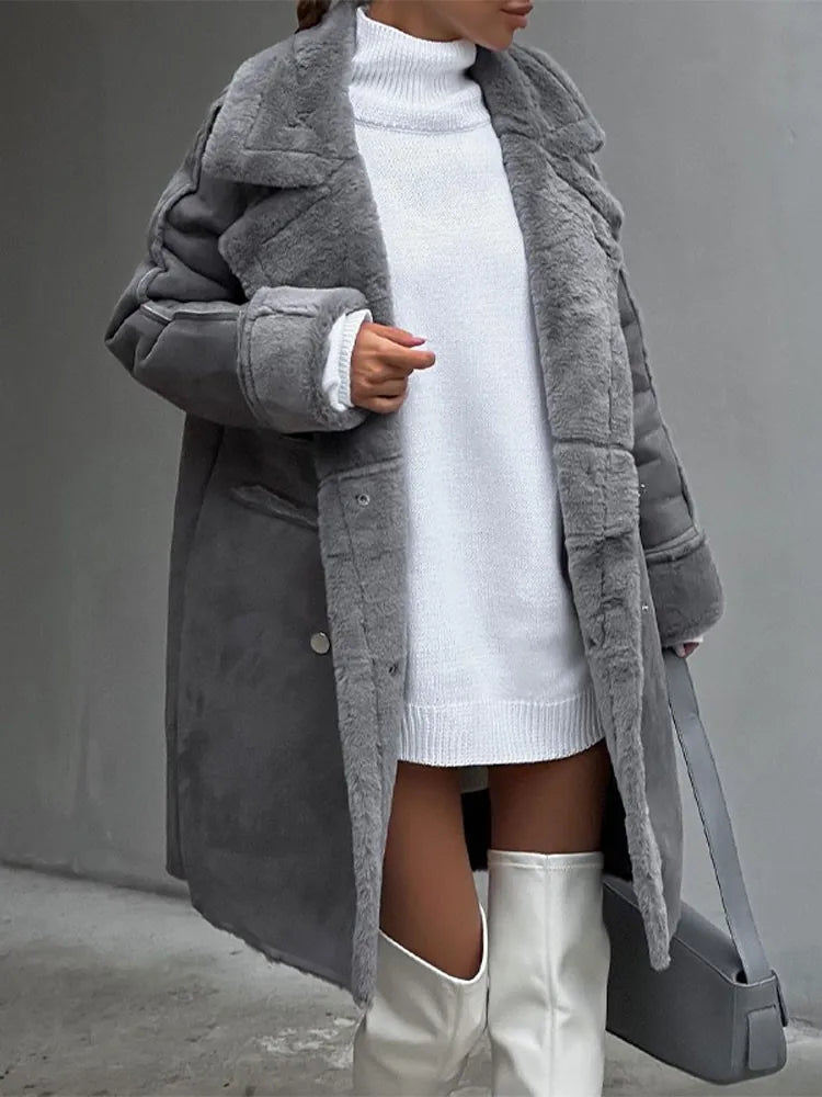 Victoria Lange Shearling Teddyjas met Dubbele Knoopsluiting