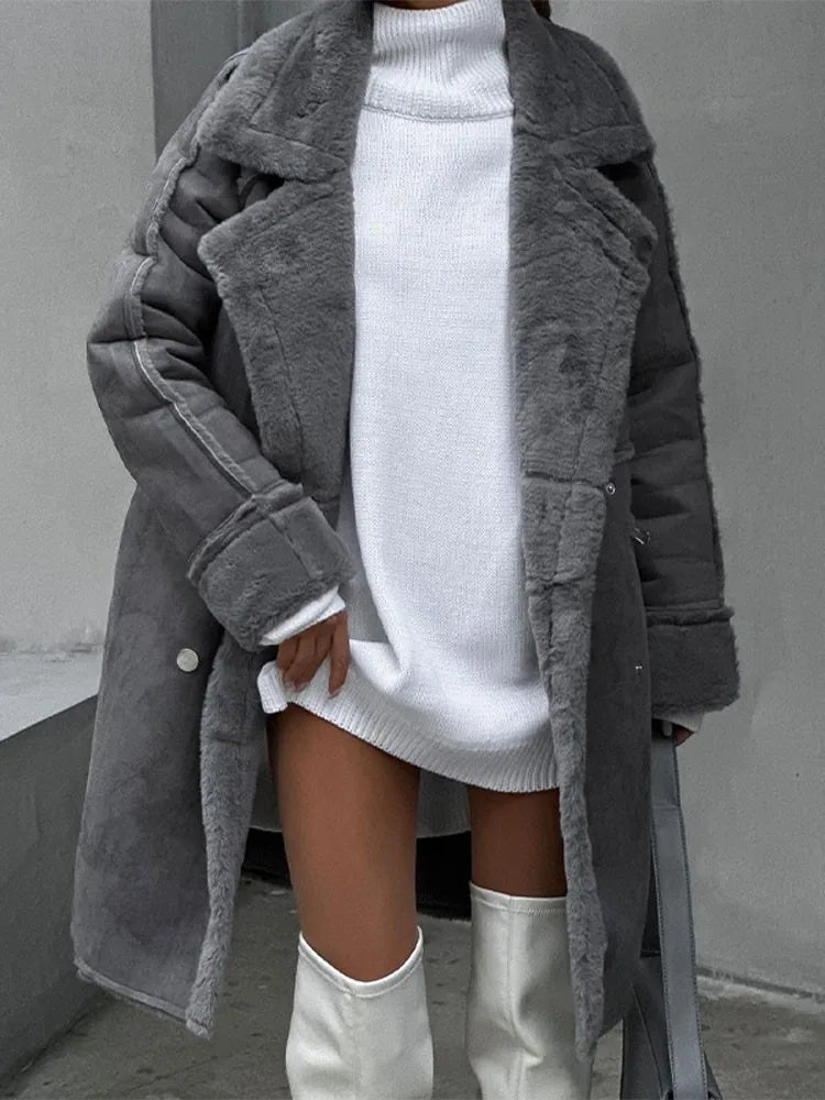 Victoria Lange Shearling Teddyjas met Dubbele Knoopsluiting