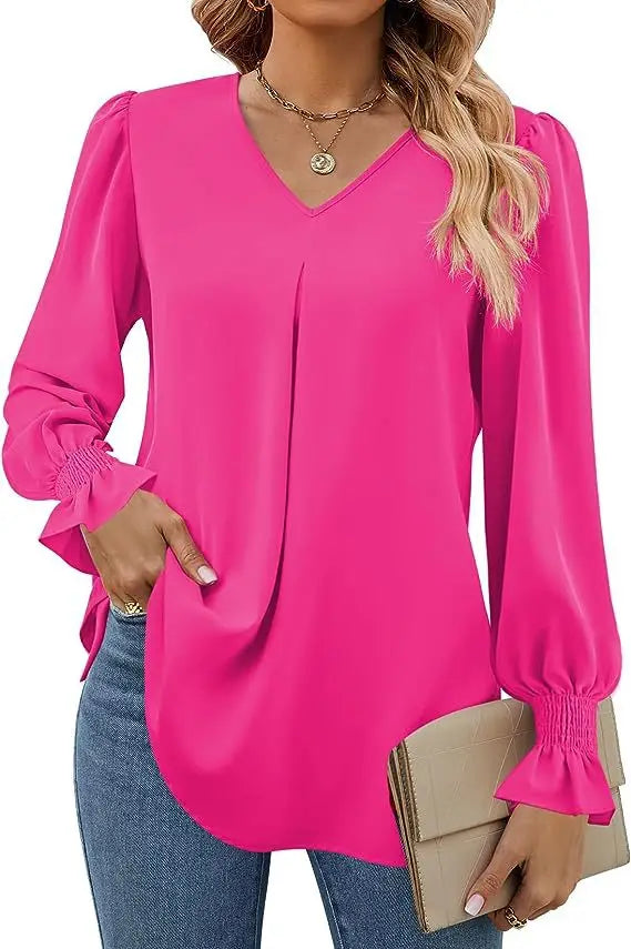 Olivia Elegante Chiffon Blouse met V-Hals