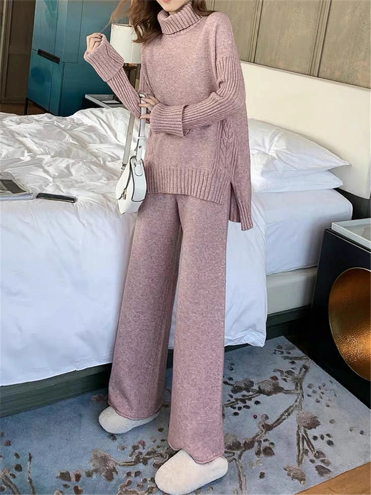 Isabelle Luxe Turtleneck Set - Comfortabele Gebreide Tweedelige Set