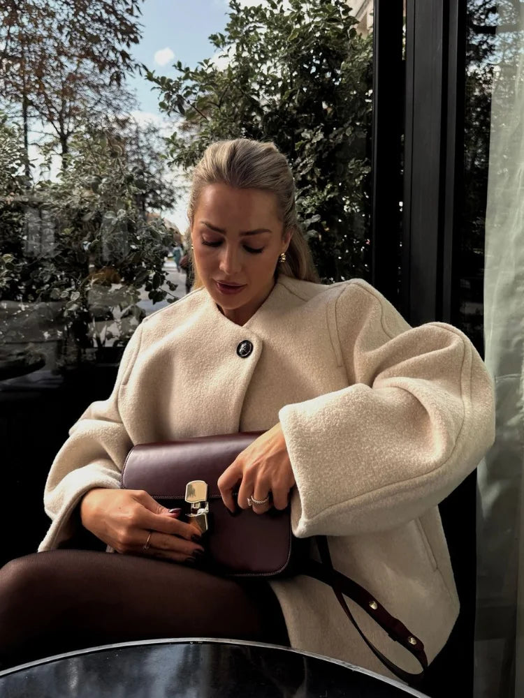 Elegant Eénknoop Wol Jas - Chic Herfst & Winter Damesjas