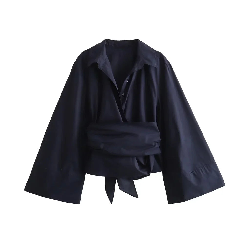 Lena Poplin Blouse met Strikdetail