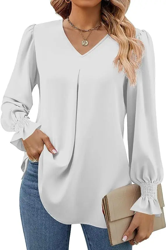 Olivia Elegante Chiffon Blouse met V-Hals