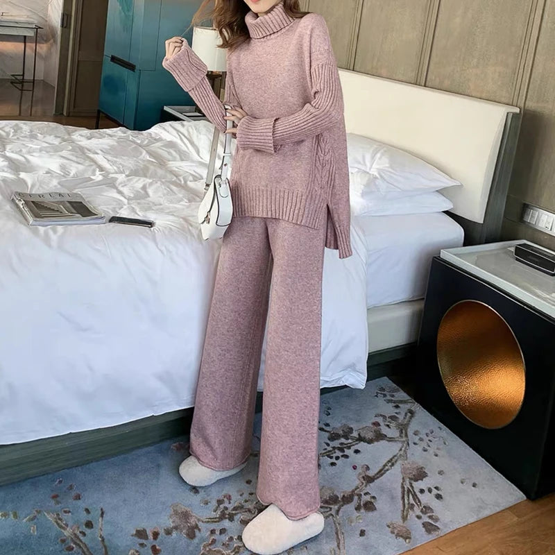 Isabelle Luxe Turtleneck Set - Comfortabele Gebreide Tweedelige Set