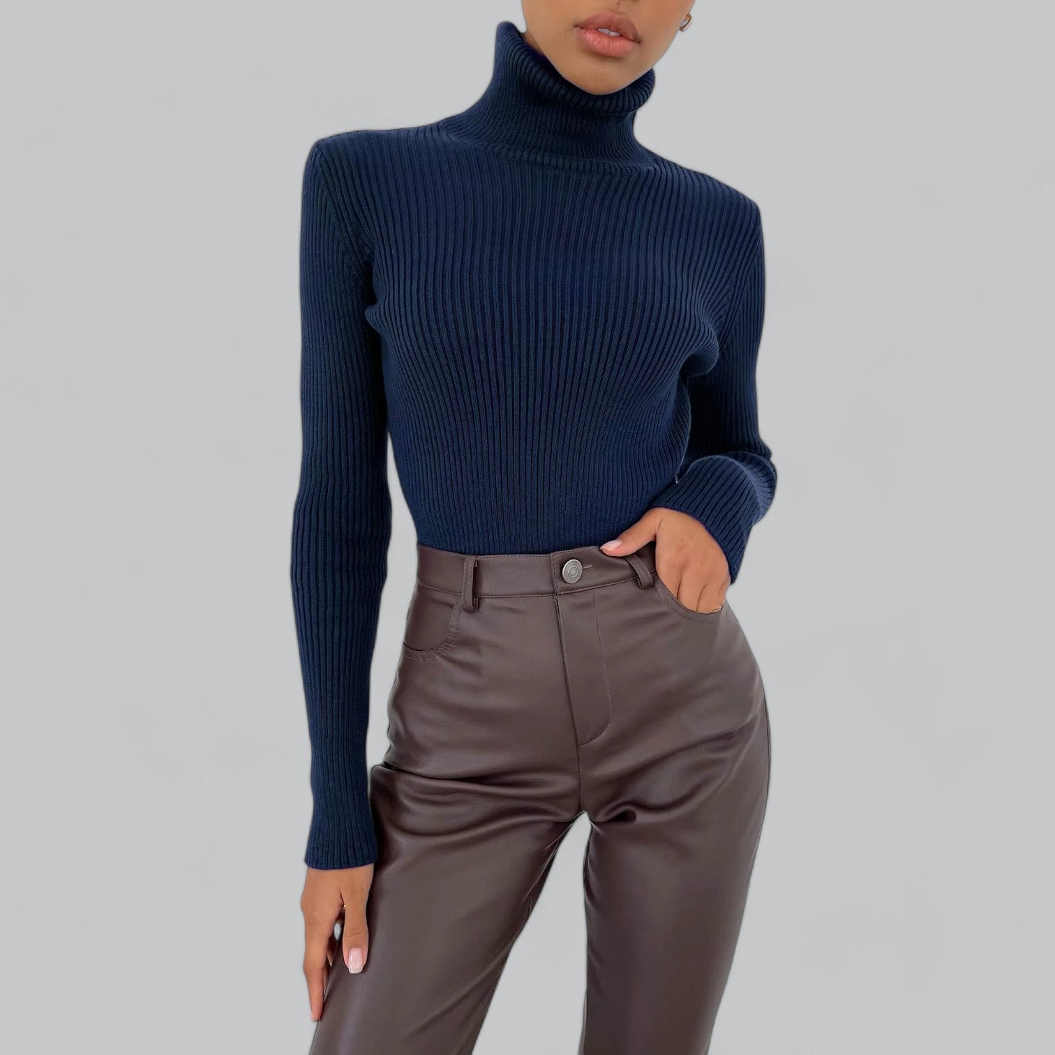 Annelies - Comfortabele Stretch Mock Turtleneck Pullover Sweater