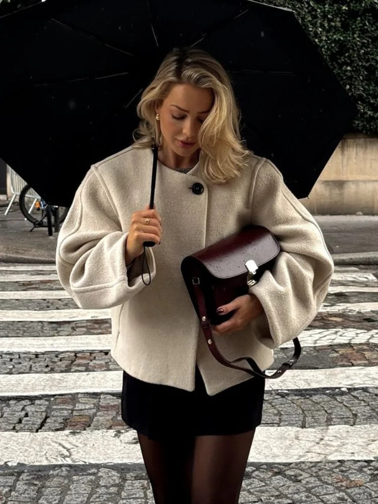 Elegant Eénknoop Wol Jas - Chic Herfst & Winter Damesjas