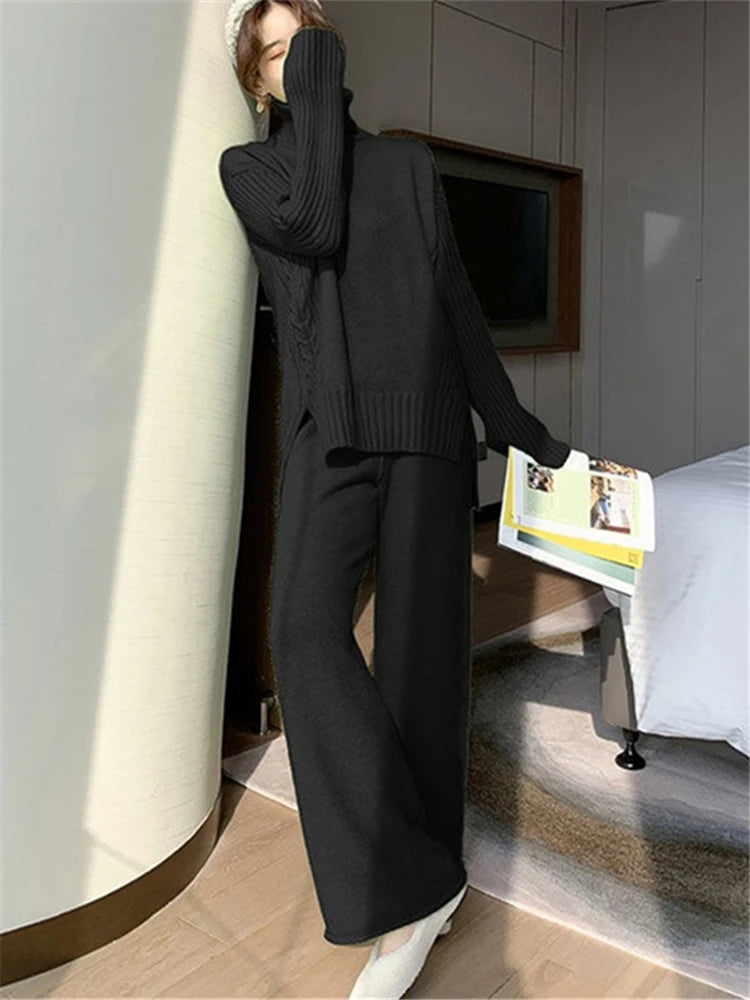 Isabelle Luxe Turtleneck Set - Comfortabele Gebreide Tweedelige Set