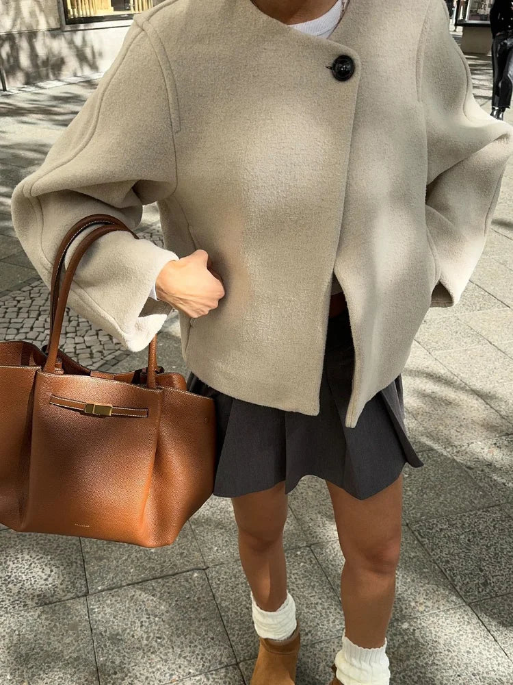 Elegant Eénknoop Wol Jas - Chic Herfst & Winter Damesjas