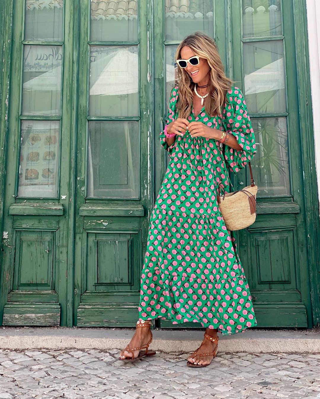 Ella Elegante Katoenen Maxi Jurk met Bloemenprint
