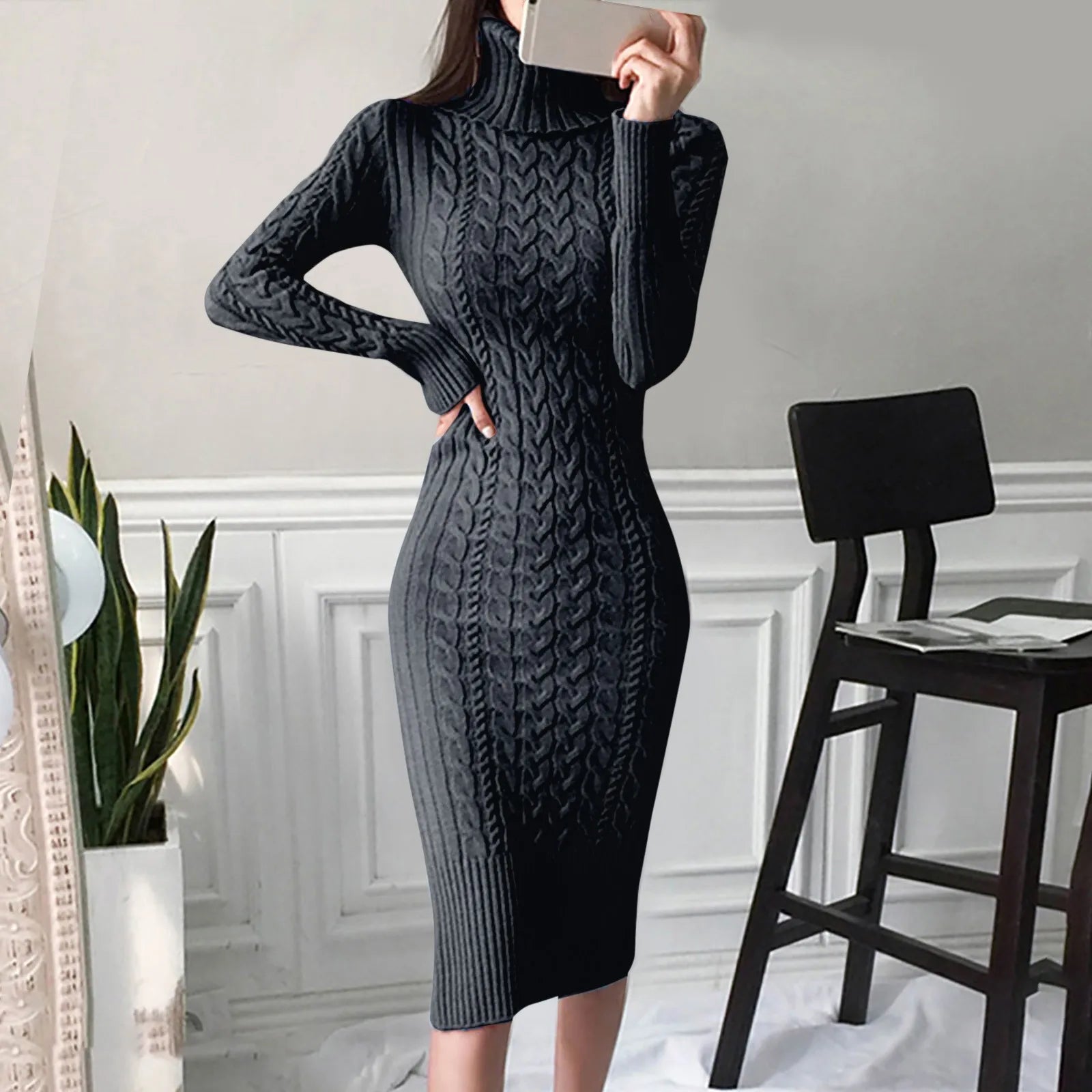 Zephyra - Elegante Gebreide Jurk met Col