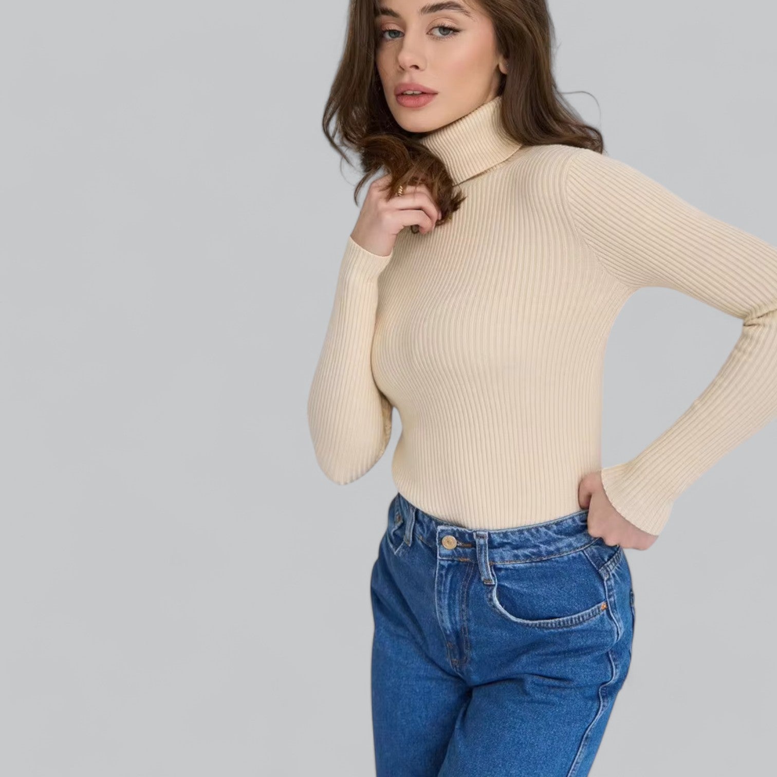 Annelies - Comfortabele Stretch Mock Turtleneck Pullover Sweater
