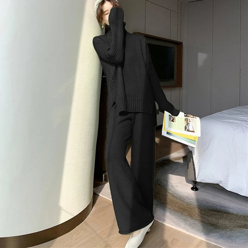 Isabelle Luxe Turtleneck Set - Comfortabele Gebreide Tweedelige Set