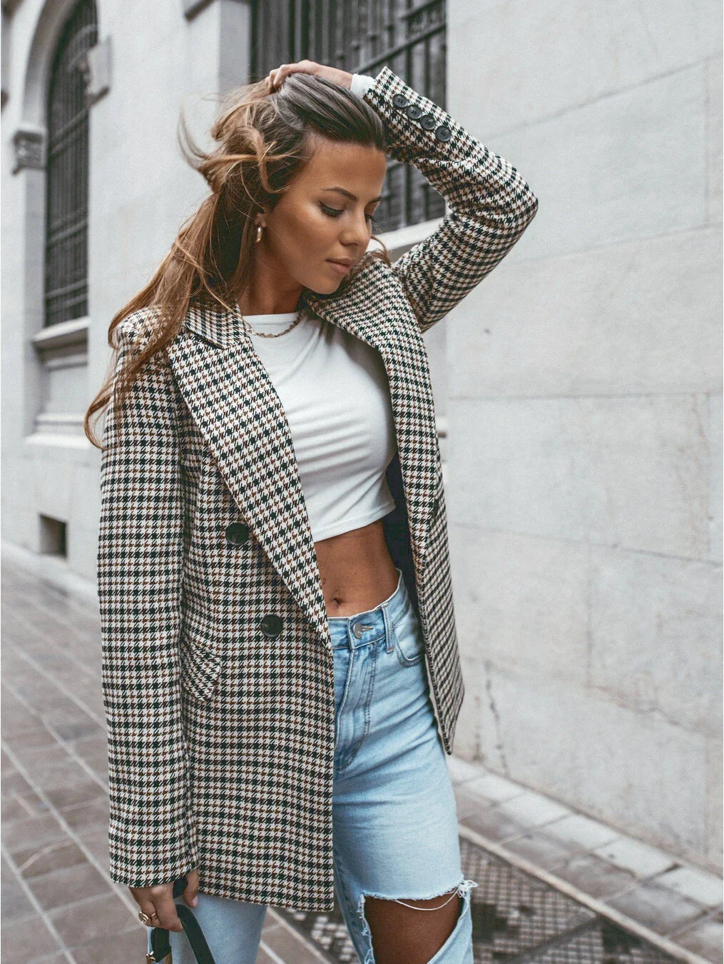 Clara - Luxe Geruite Blazer met Elegante Details