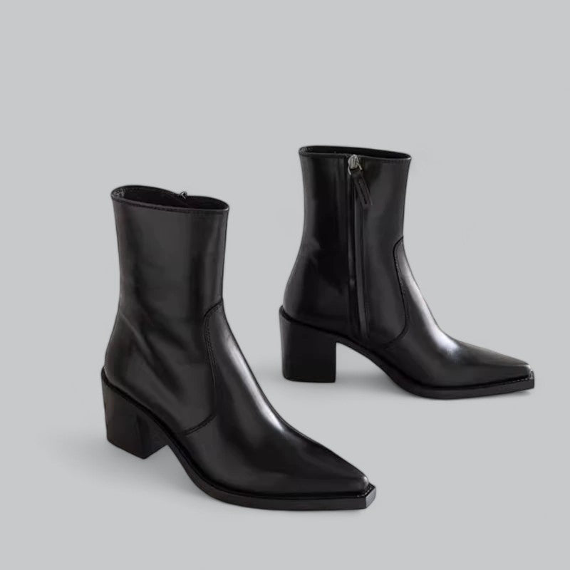 Charlotte - Elegante Leren Enkellaarsjes met Blokhak