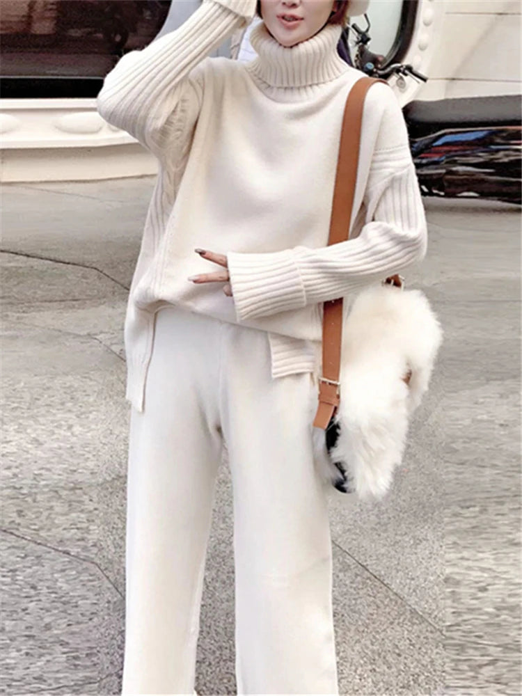 Isabelle Luxe Turtleneck Set - Comfortabele Gebreide Tweedelige Set