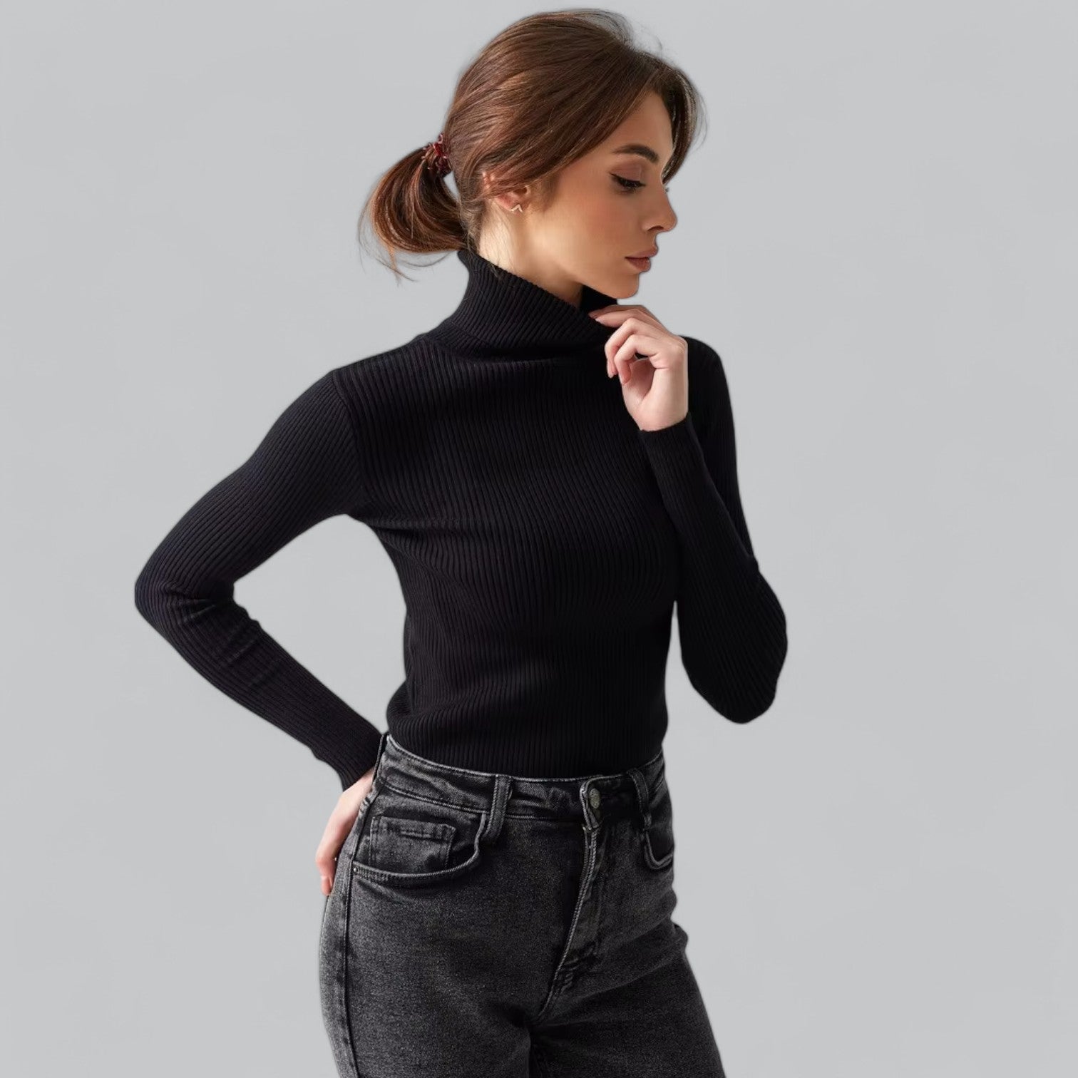 Annelies - Comfortabele Stretch Mock Turtleneck Pullover Sweater