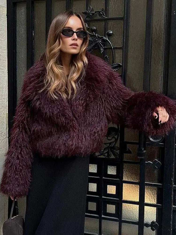 Isabella Faux Fur Coat Bordeaux Rood