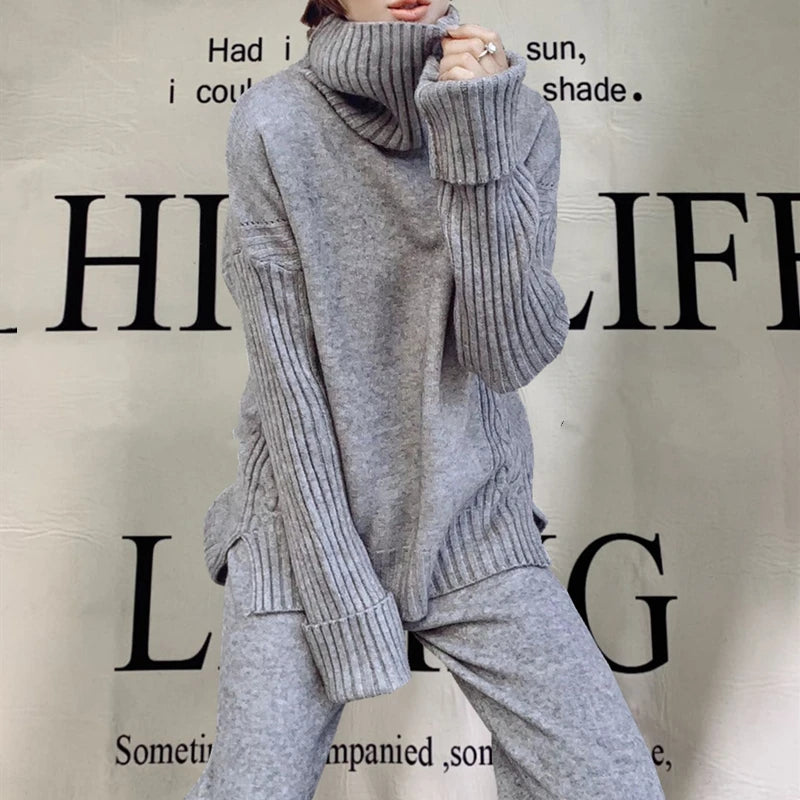 Isabelle Luxe Turtleneck Set - Comfortabele Gebreide Tweedelige Set