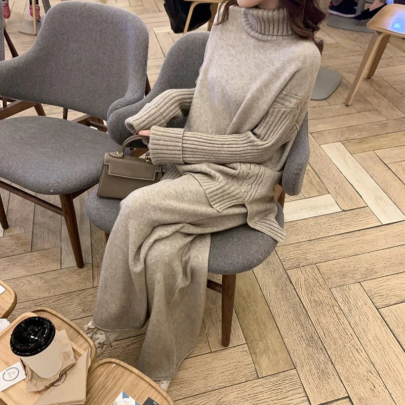 Isabelle Luxe Turtleneck Set - Comfortabele Gebreide Tweedelige Set