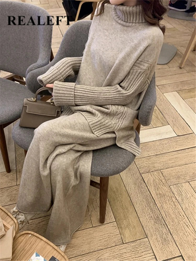 Isabelle Luxe Turtleneck Set - Comfortabele Gebreide Tweedelige Set