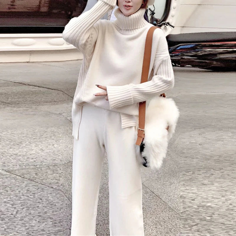 Isabelle Luxe Turtleneck Set - Comfortabele Gebreide Tweedelige Set
