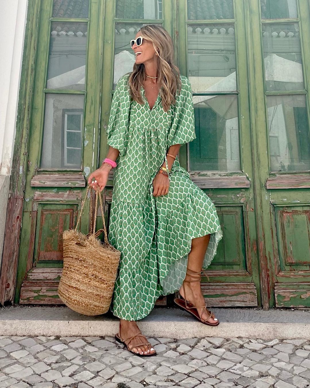 Ella Elegante Katoenen Maxi Jurk met Bloemenprint