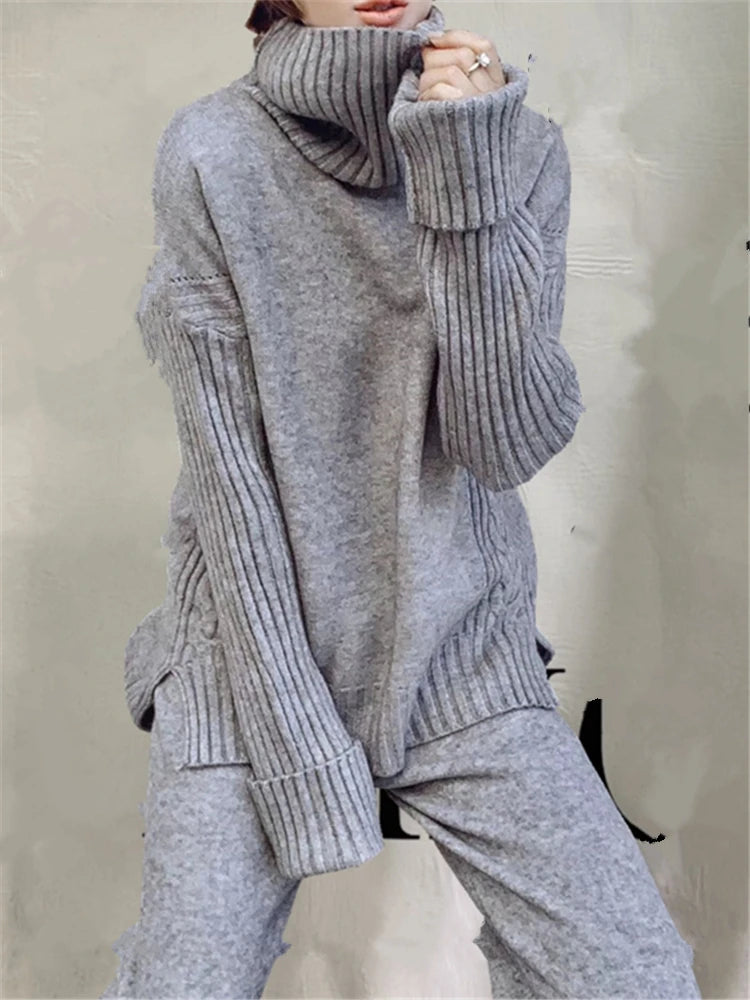 Isabelle Luxe Turtleneck Set - Comfortabele Gebreide Tweedelige Set