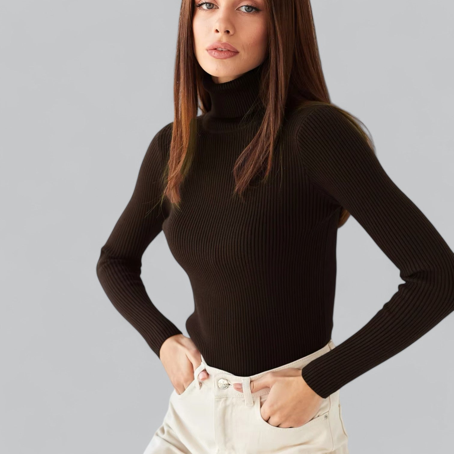 Annelies - Comfortabele Stretch Mock Turtleneck Pullover Sweater