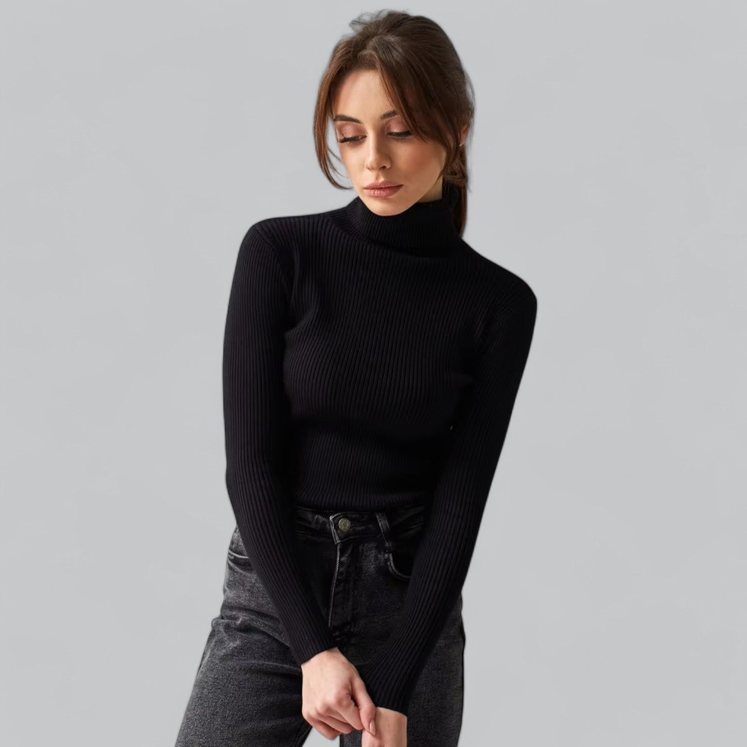 Annelies - Comfortabele Stretch Mock Turtleneck Pullover Sweater