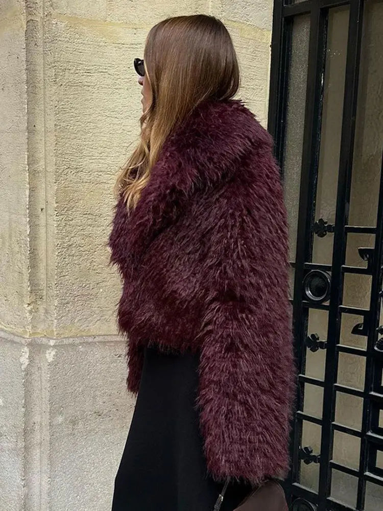 Isabella Faux Fur Coat Bordeaux Rood