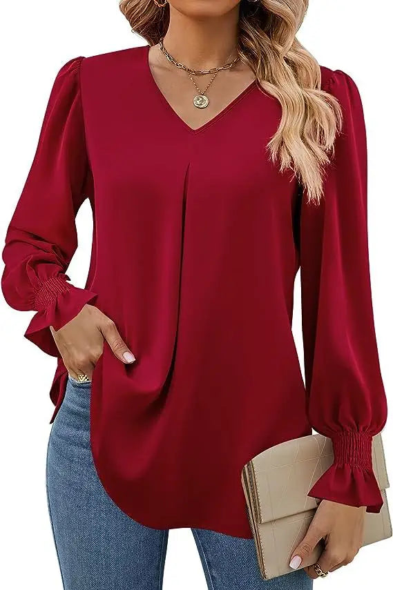 Olivia Elegante Chiffon Blouse met V-Hals