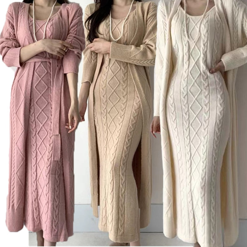 Mila Winter-Duo | Gebreide Jurk en Warme Vest in 2-Delige Set