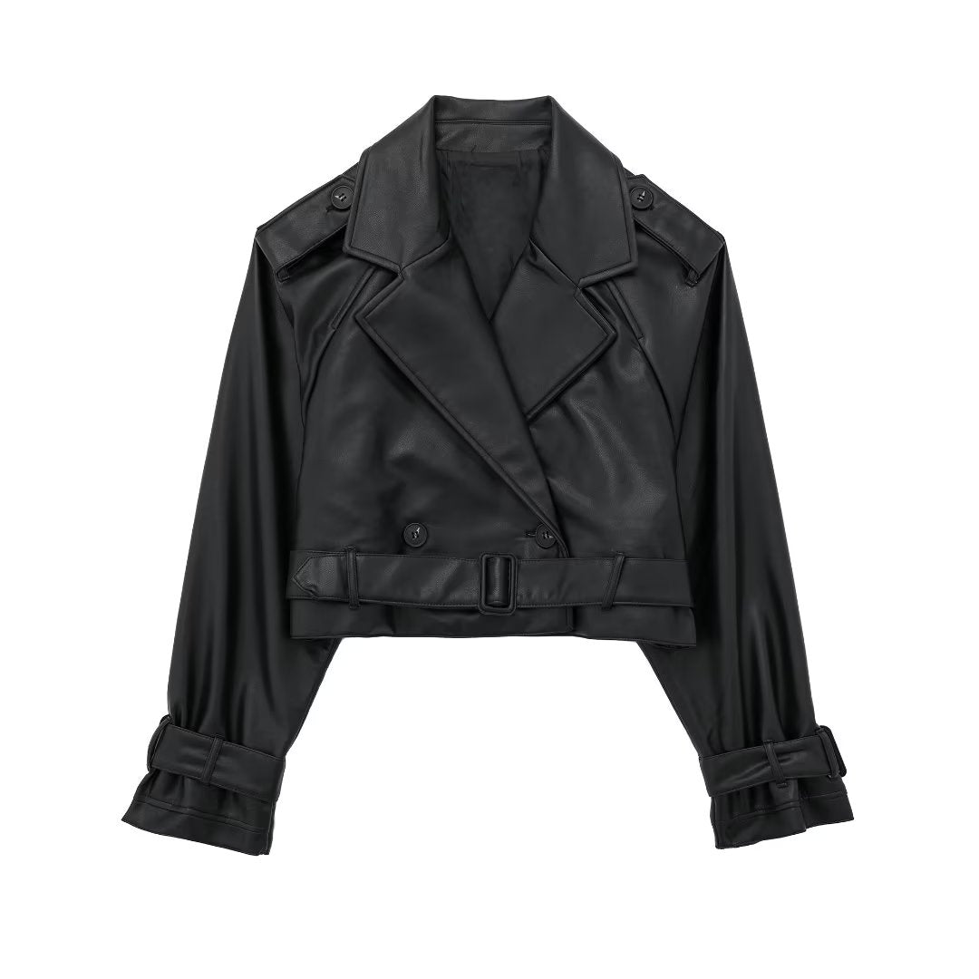 Hannah Cropped Leren Trenchcoat