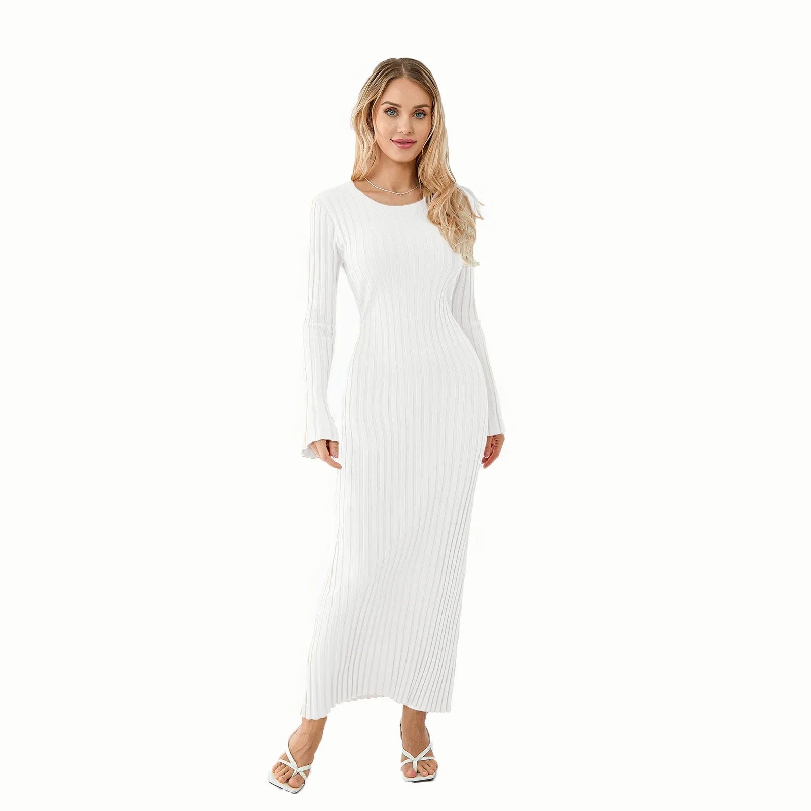 Elena Elegante Maxi Jurk met Geribde Stof en Veters