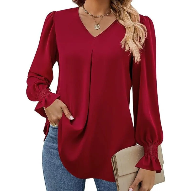 Olivia Elegante Chiffon Blouse met V-Hals