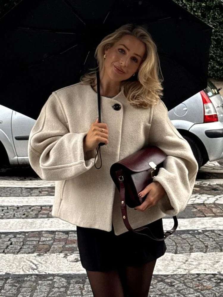 Elegant Eénknoop Wol Jas - Chic Herfst & Winter Damesjas