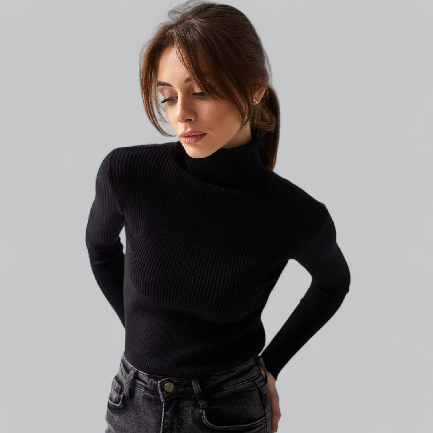 Annelies - Comfortabele Stretch Mock Turtleneck Pullover Sweater