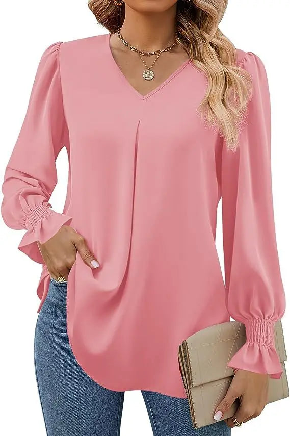 Olivia Elegante Chiffon Blouse met V-Hals