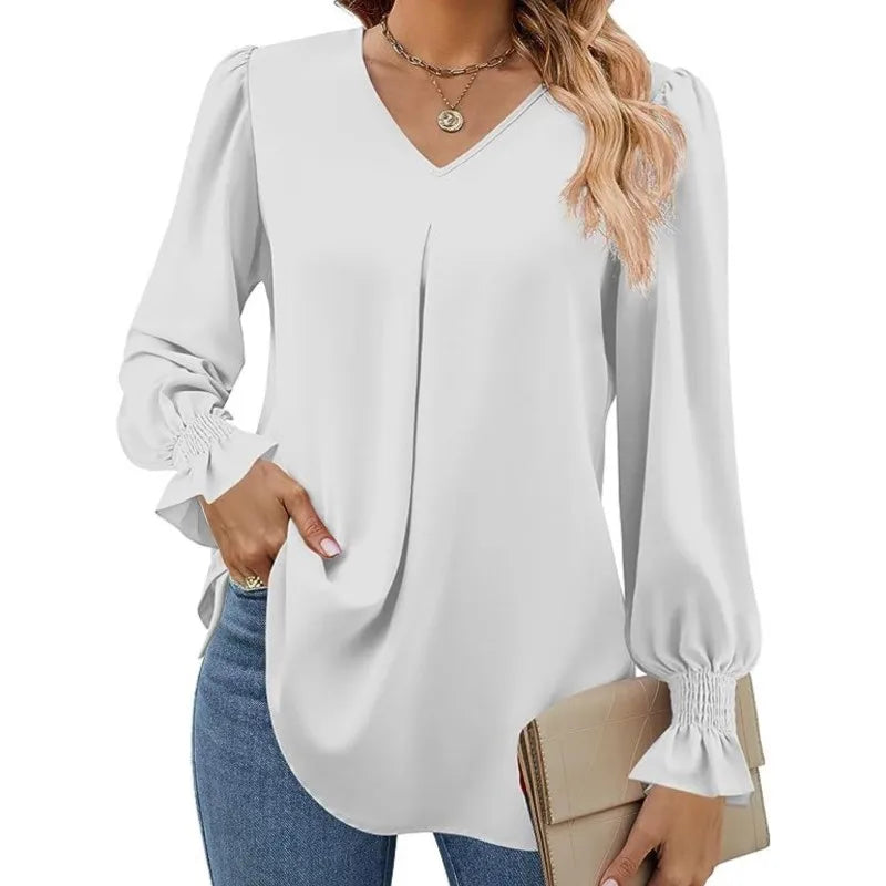 Olivia Elegante Chiffon Blouse met V-Hals