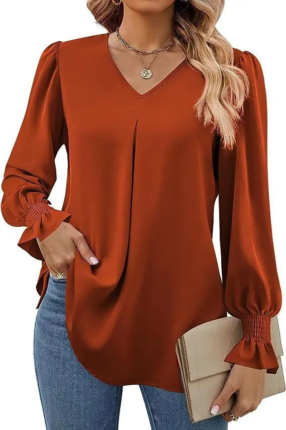 Olivia Elegante Chiffon Blouse met V-Hals