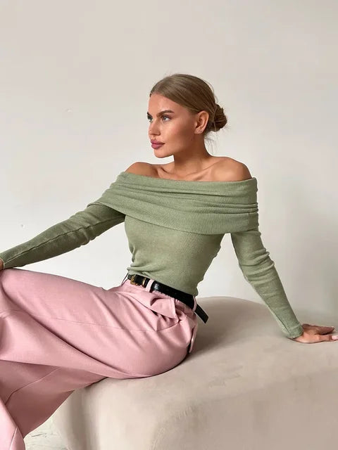 Maisie | Elegante Off-Shoulder Gebreide Trui