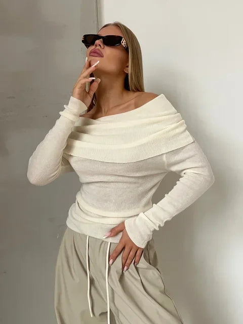 Maisie | Elegante Off-Shoulder Gebreide Trui