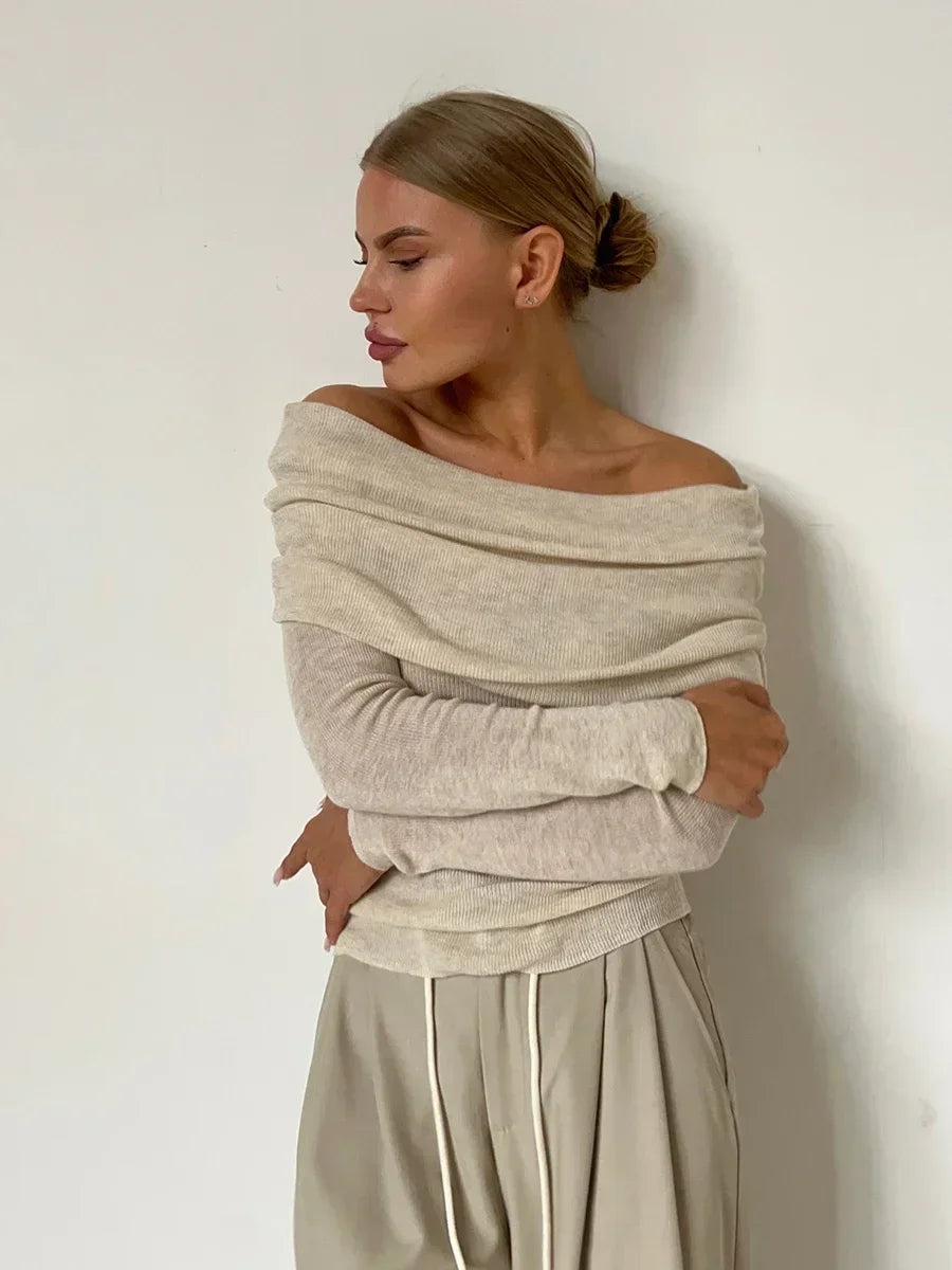 Maisie | Elegante Off-Shoulder Gebreide Trui