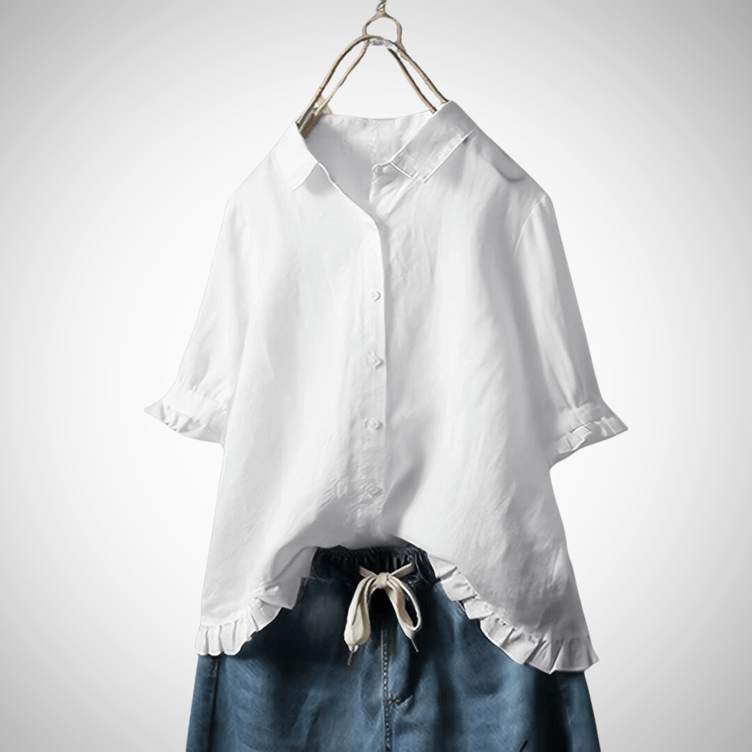 Leah Elegant Cotton Shirt – Tijdloos & Comfortabel Katoen-Linnen Blouse